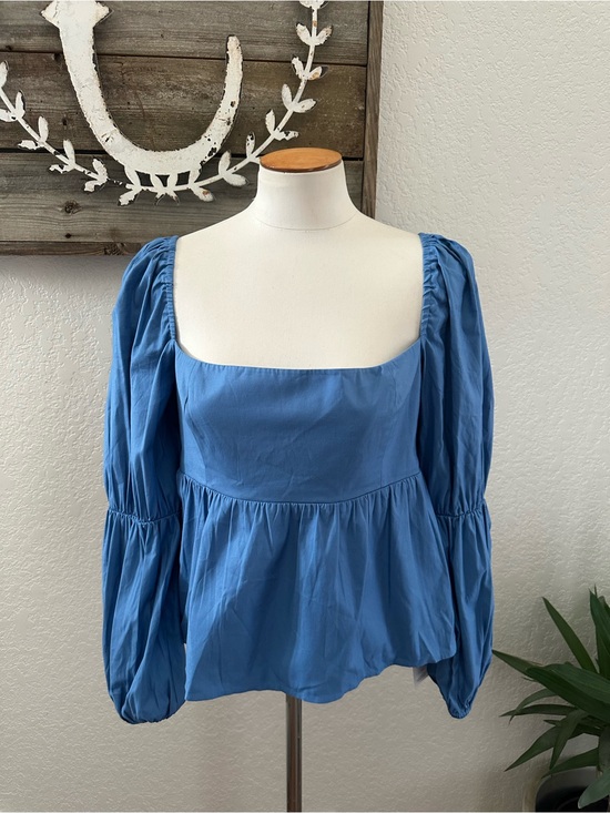 Reformation Tops - Reformation blue long sleeve peplum blouse top size 10 NWT